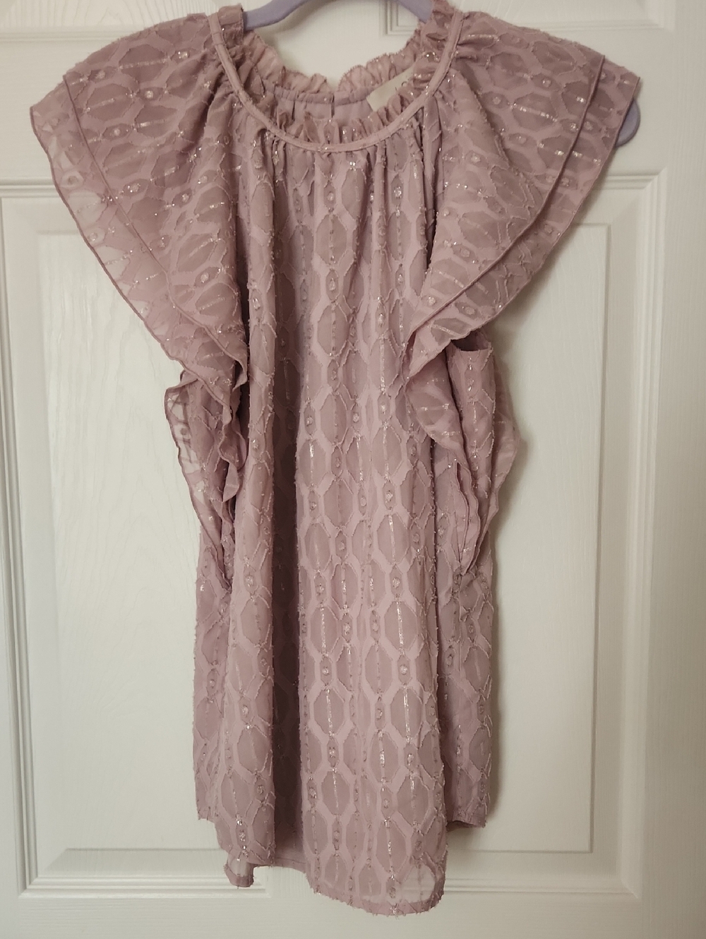 LOFT Dusty Mauve Ruffled Metallic-Thread Blouse